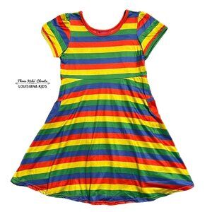 Squiggly Lines Designs XXXL (10Y) Retro Rainbow Striped Dress